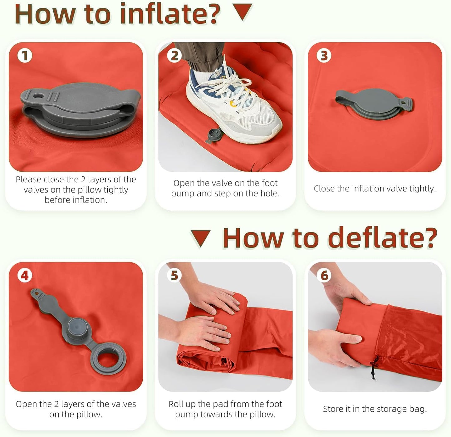 Camping Sleeping Pad, Extra Thick 5 Inch Camping Mat with Pillow Built-in Foot Pump Inflatable Sleeping Pads Compact for Camping Backpacking Hiking Traveling Tent(Orange-Black)