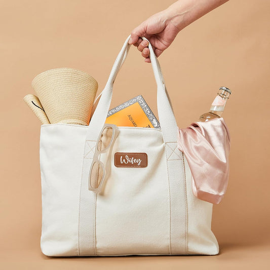 AW BRIDAL Monogram Canvas Tote Bag for Chrismas, Bridal Shower, Retirement, Birthday Gifts for Women Mom Wife Sister Friends