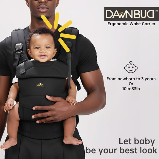 Baby Carrier for Newborns to Toddlers, Adjustable, Ultra-Soft and Weightless, Ergonomic Baby Carrier with Head Support, Baby Travel Gear, Baby Essentials (Black)