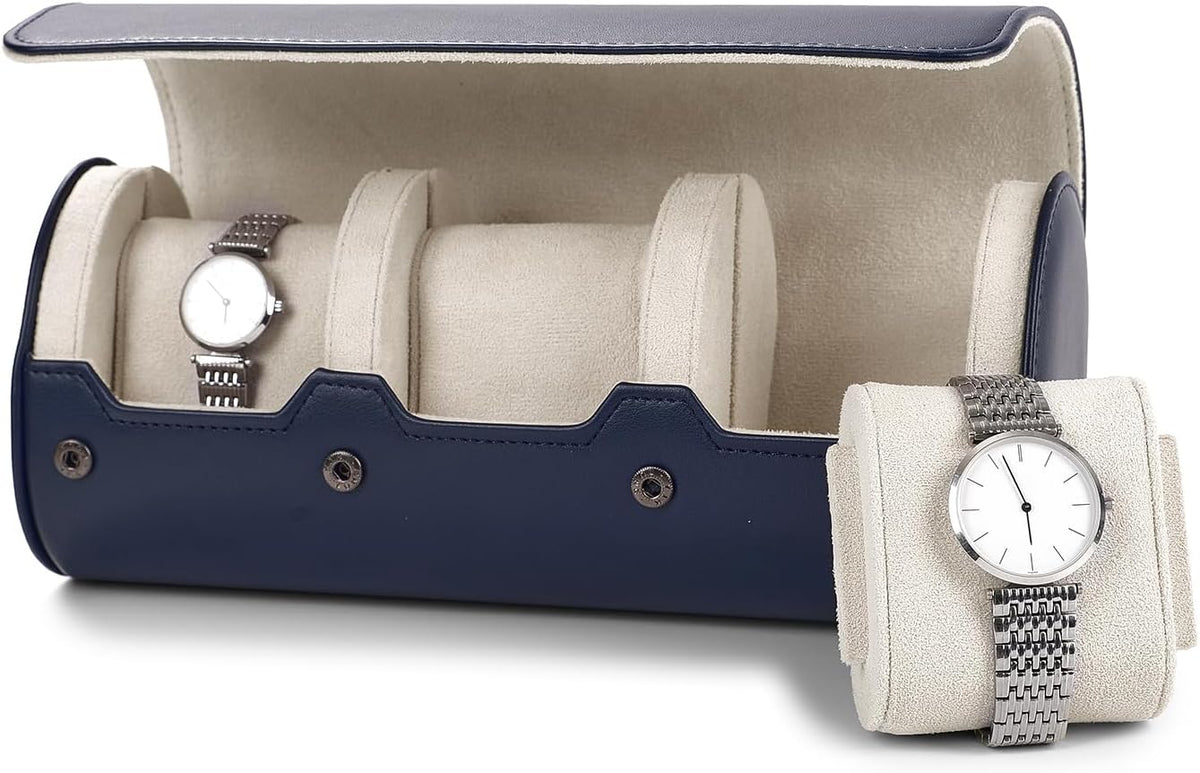 Oirlv Luxury Leather Watch Organizer Case Watch Box for Mens Jewelry Gift Box for Birthday Fathers Day Anniversary(3 slots, Royal Blue)