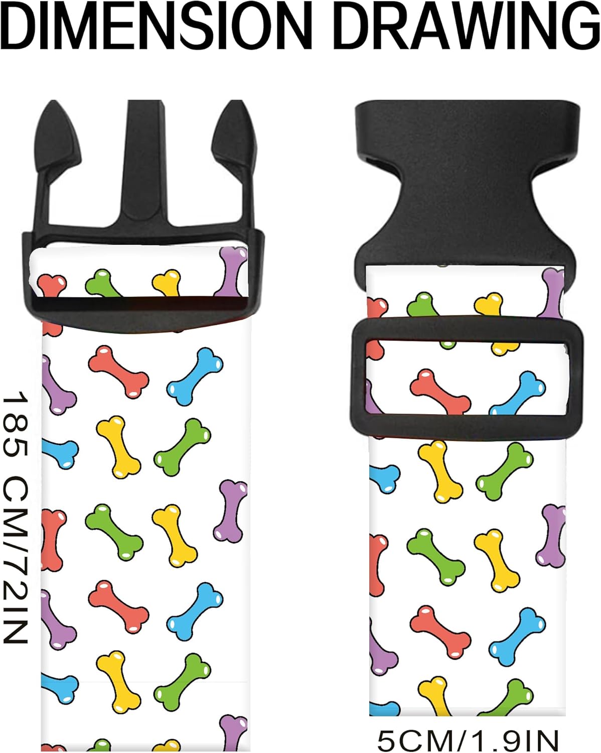 Luggage Straps for Suitcases, Adjustable Travel Belt, Durable Wide Luggage Strap, Cute Suitcase Strap Identifiers with Buckle, Bag Straps for Luggage, Cute Colorful Bones