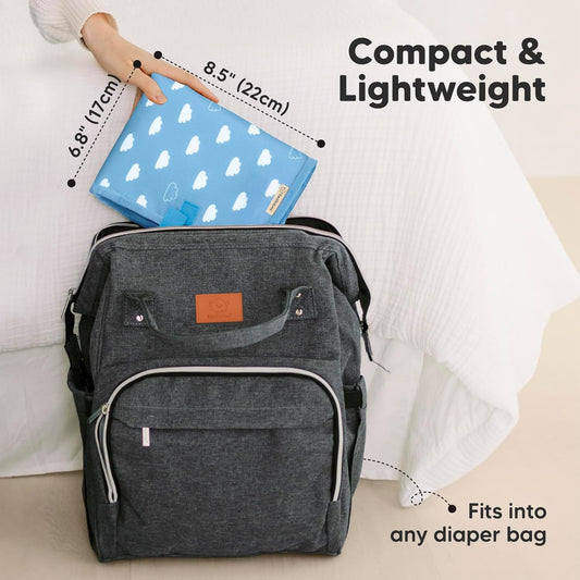 KeaBabies Portable Diaper Changing Pad, Easy Wipe Clean - Foldable Waterproof Baby Changing Mat for Diaper Bag, Compact, Lightweight, 25x13 Baby Changer Travel Essential, Machine Washable (Cloud)