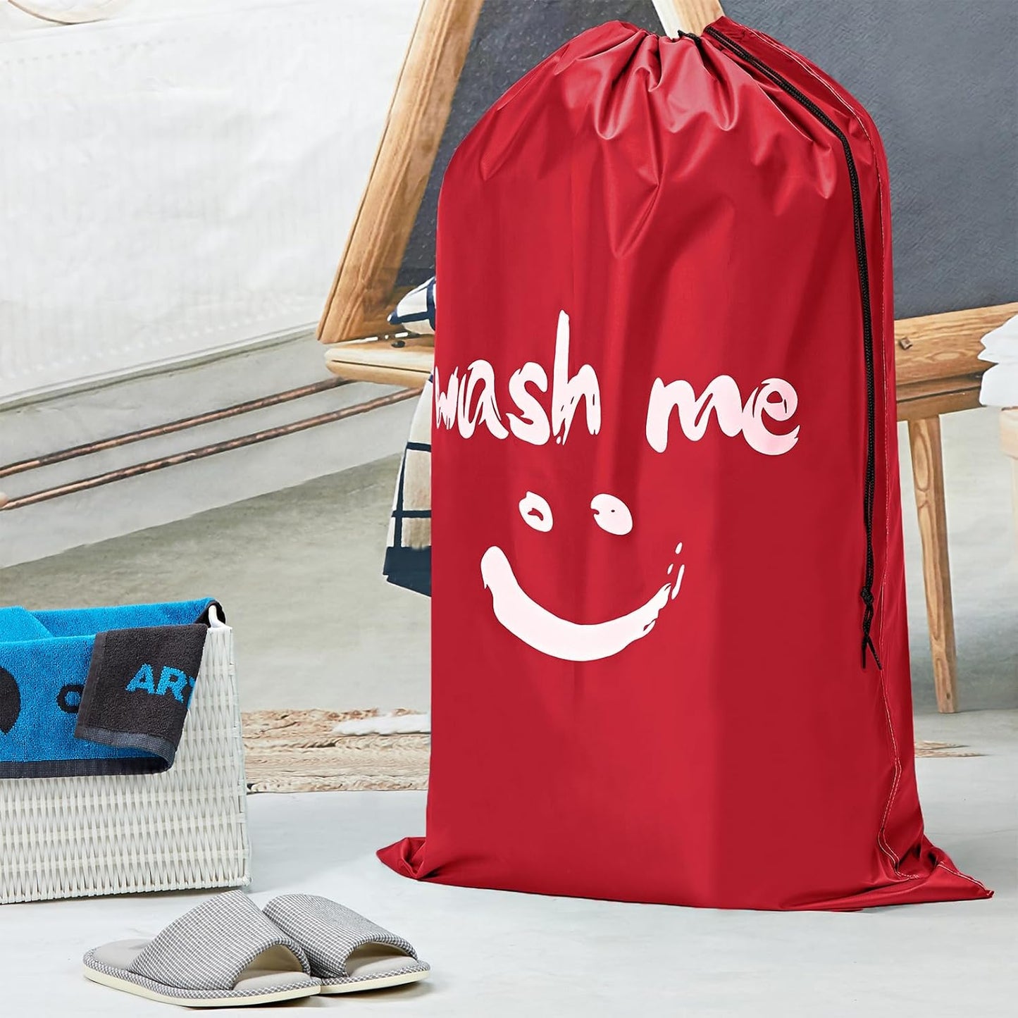 HOMEST 2 Pack XL Wash Me Travel Laundry Bag, Dirty Garments Organizer, Large Enough to Hold 4 Loads of Clothes, Easy Fit a Hamper or Clothing Basket, Black and Red