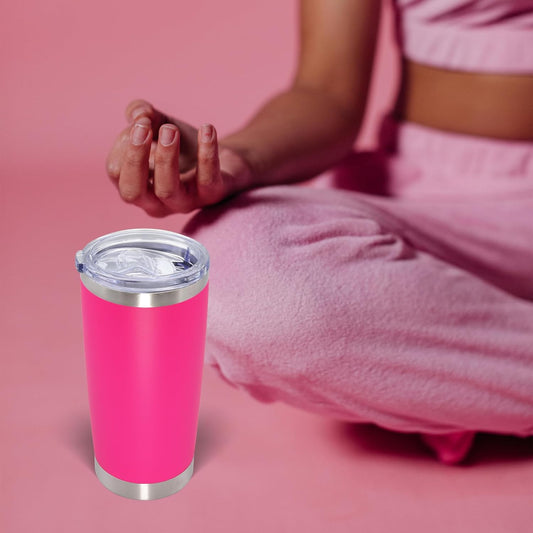 20oz Tumbler Bulk Stainless Steel Tumblers with Lid Vacuum Insulated Double Wall Travel Coffee Mug Powder Coated Tumbler Cup for Hot and Cold Drinks(Hot Pink, 12 pack)