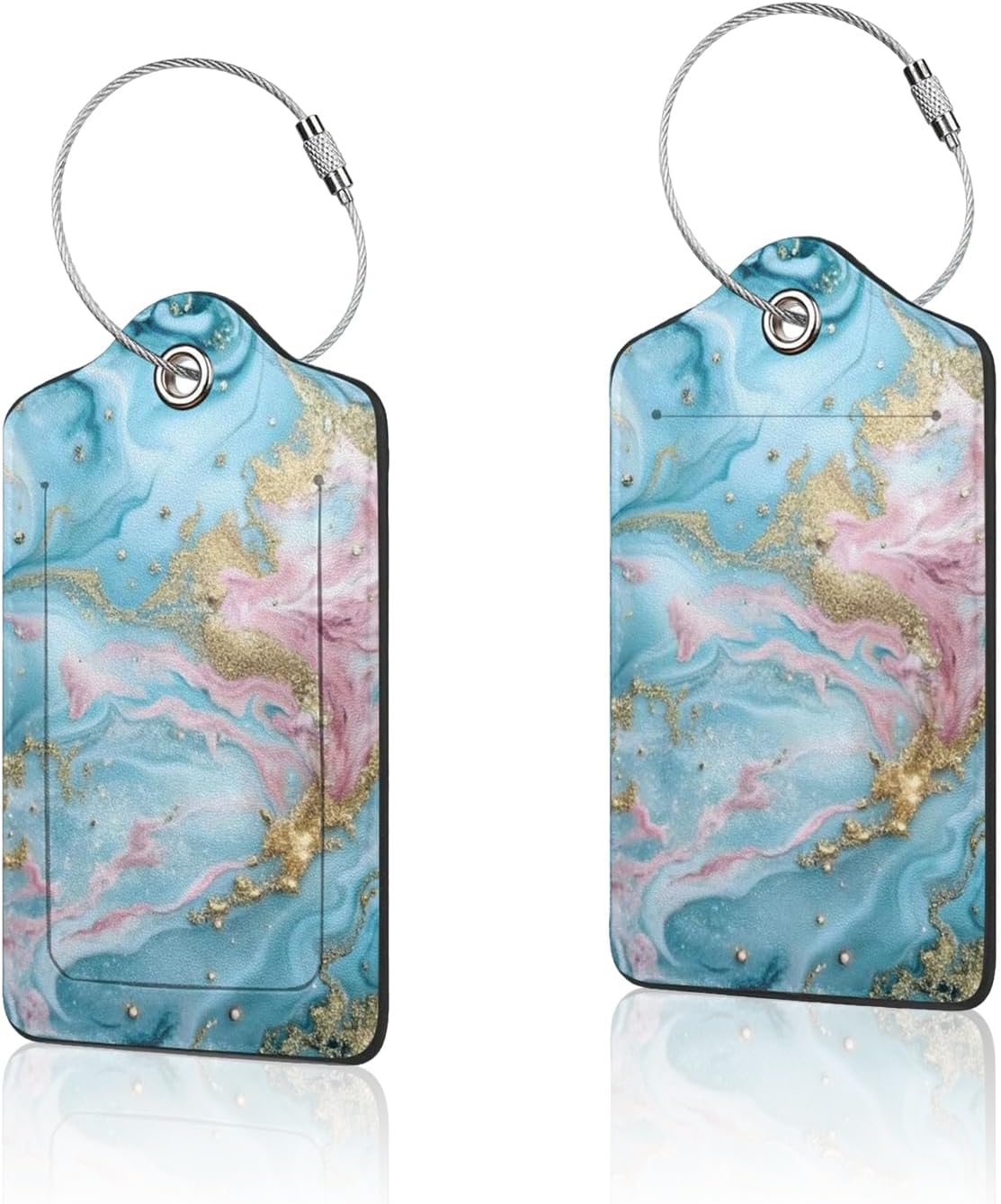 2 Pack Luggage Tag for Suitcase, Cute Unique Leather Suitcase Tags Identifiers with Privacy Name Address Labels & Durable Steel Loop for Women Men Travel