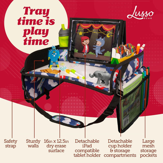Lusso Gear Kids Travel Tray for Car - Road Trip Essentials for Kids - Car Seat Tray for Toddlers & Kids - Lap Tray for Airplane, Kids Travel Desk, Road Trip Activities (Airplanes)