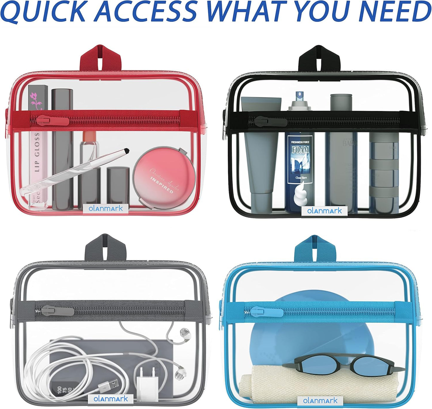 TSA Approved Toiletry Bag 3-1-1 Clear Travel Cosmetic Bag with Handle - Quart Size Bag with Zipper - Carry-on Luggage Clear Toiletry Bag for Liquids - Airport Airline TSA Compliant Color Pink