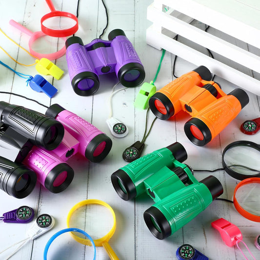 12 Set Binocular Compass Magnifying Glass Set Christmas Birthday Gift Small Telescope Binocular with Whistle Bag for Outdoor Exploring Stocking Stuffer(Stylish Color,Classic)