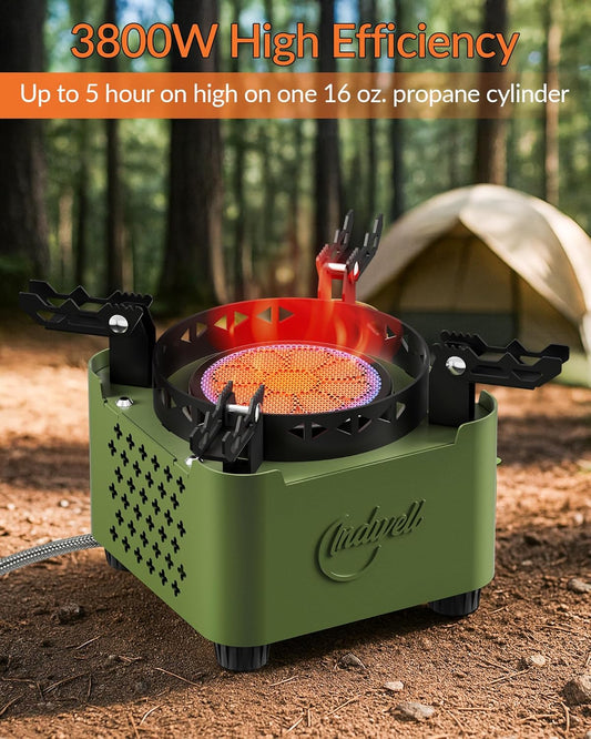 Indwell Camping Stove with Infrared Burner, Single Burner Propane Stove Ultra-Thin Design Adjustable Flame Control Wind-Resistant Portable Gas Cooker for Camping Hiking Outdoor Cooking