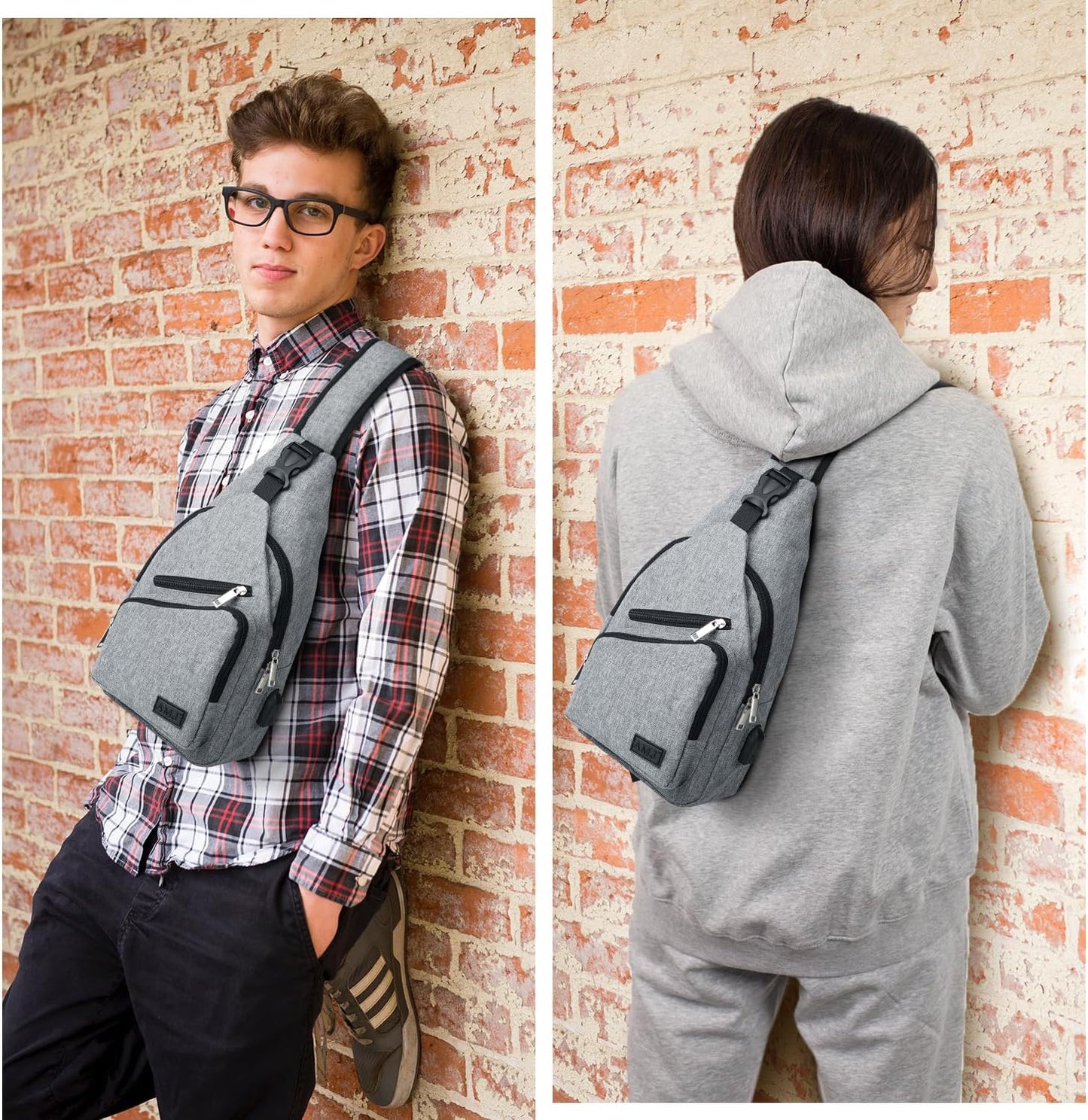 AMJ Crossbody Sling Bag Men Women, Casual Shoulder Backpack, Chest Daypack Satchel for Hiking Travel