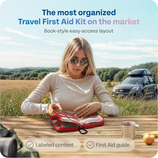 KeepGoing Travel First Aid Kit for Car, Home, Hiking, Camping and Outdoor Emergencies - First Aid Kit Travel Size TSA-Approved