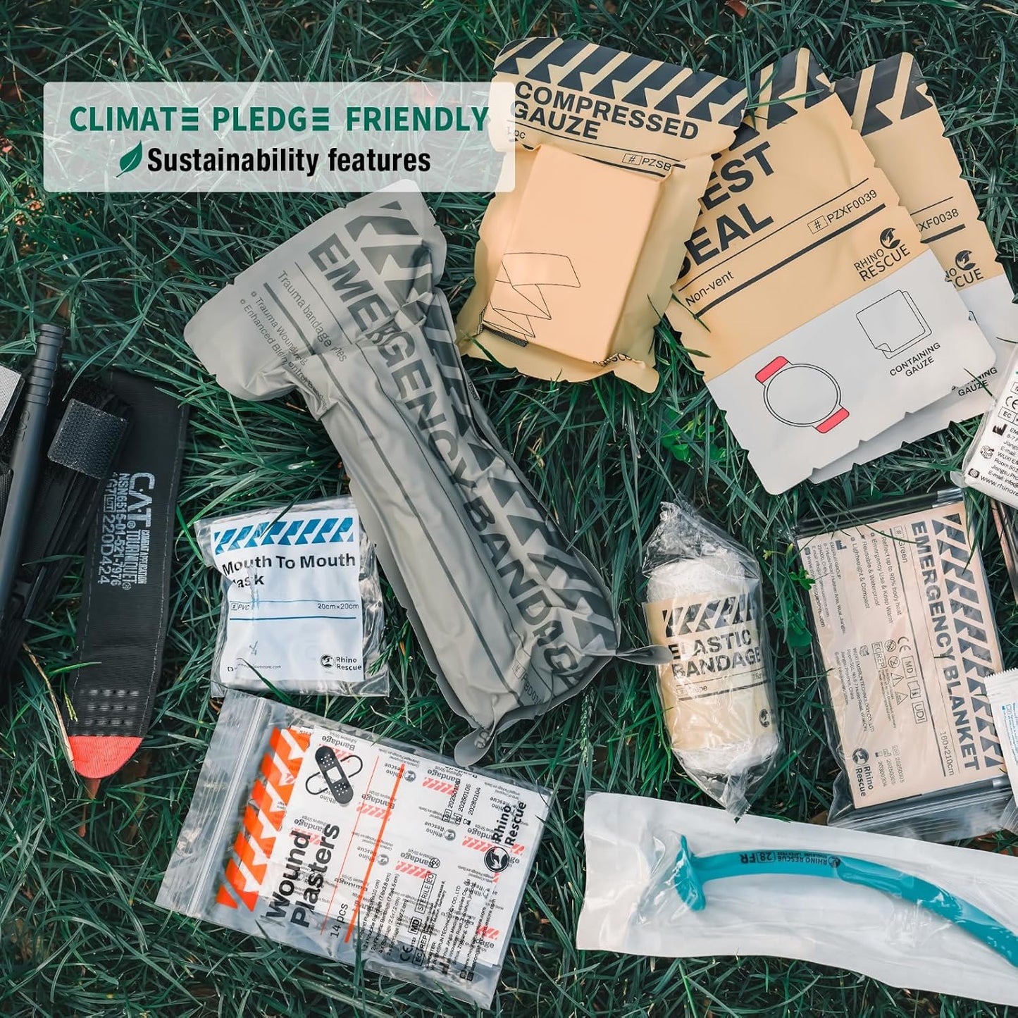 RHINO RESCUE IFAK Trauma Kit with C-A-T Tourniquet, Tactical First Aid Kit Molle Pouch for Military, Combat, Car, Camping, Hiking, Travel (Black)