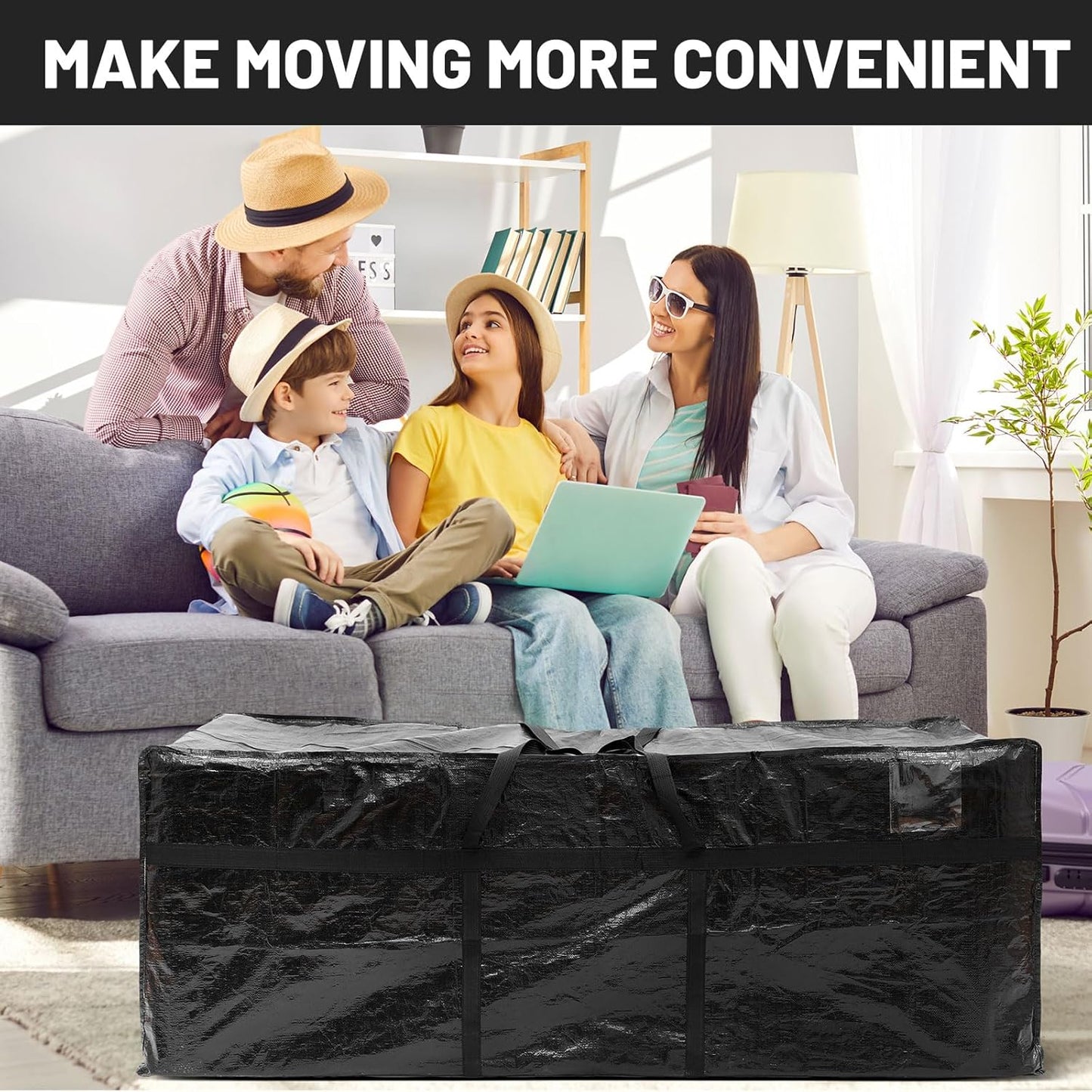 4 Pcs 176 Gallon Large Moving Bags with Zipper and Handles Foldable Storage Duffle Bags Heavy Duty Extra Large Totes for College Dorm Travel Clothes Blankets Bedding Moving (Black)