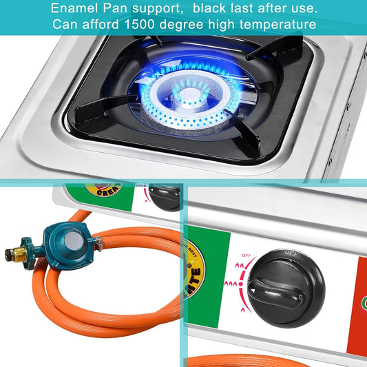 Vivicreate 10000 BTU Single Burner Propane Gas Stove Outdoor Camping Cooker Portable Stainless Steel Cooktop with Hose for BBQ Frying Boiling High BTU Estufa de Gas Portátil Fogón de Gas