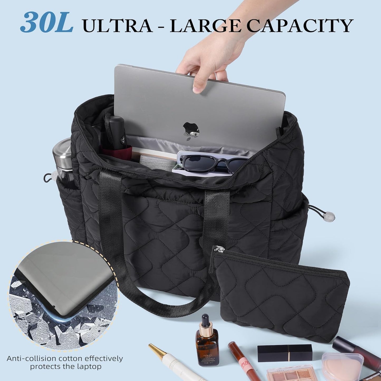 TOPEAST Tote Bag for Women, Large Puffer Tote Bag with Zipper, Lightweight Work Bags for Women, Quilted Bags for Nurse Travel