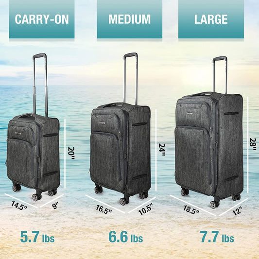 Cantor Ultra Lightweight Softside Luggage with Spinner Wheels, Set of 3, Expandable Suitcase with Retractable Handle and ID Tag, and Interlocking Zippers with TSA Lock