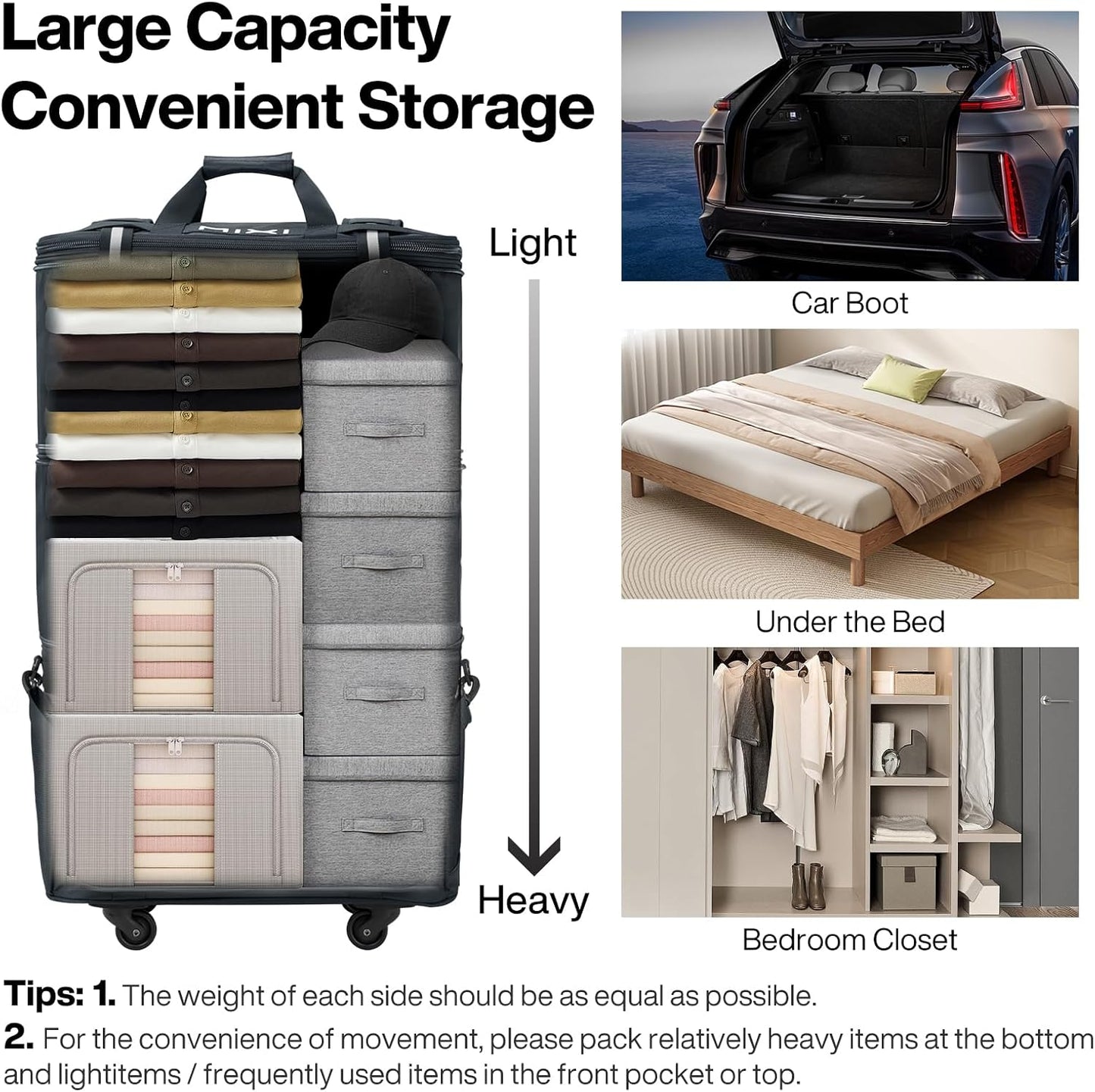 mixi Travel Bag with Wheels Expandable Foldable Luggage Bag Collapsible Rolling Travel Bag Duffel Bag Large Capacity Suitcase for Men Women, Dark Gray