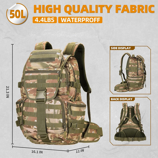 50L Military Tactical Backpack Hiking Waterproof Backpack Large Military Pack 3 Day Assault Pack Molle Bag Rucksack