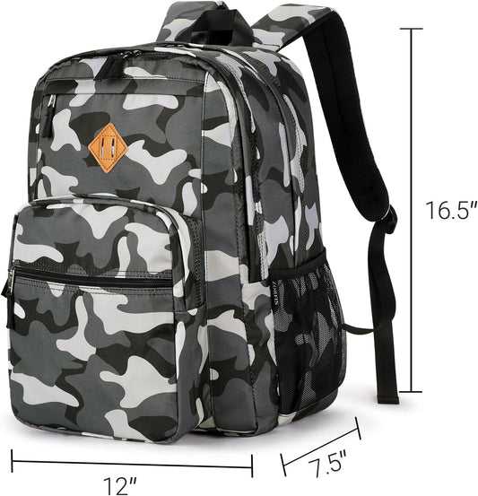 ZORFIN 26L Backpack for College, and Travel: Water Resistant Bookbag - Camo Black