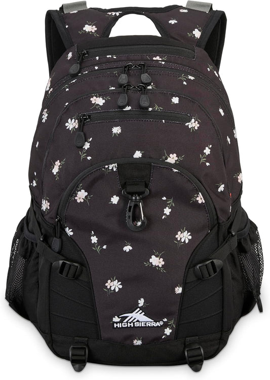 High Sierra Loop-Backpack, School, Travel, or Work Bookbag with tablet-sleeve, Floral/Black, One Size