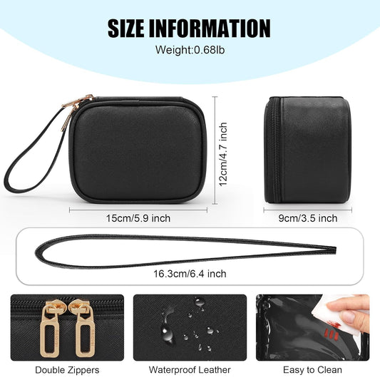 Relavel Mini Makeup Bag with Led Mirror, Small Cosmetic Bag with 3 Light Modes, Rechargeable Portable Makeup Pouch with Hands-Free Wrist Strap for Pool Parties丨Work Touch-Ups丨Travel - Black