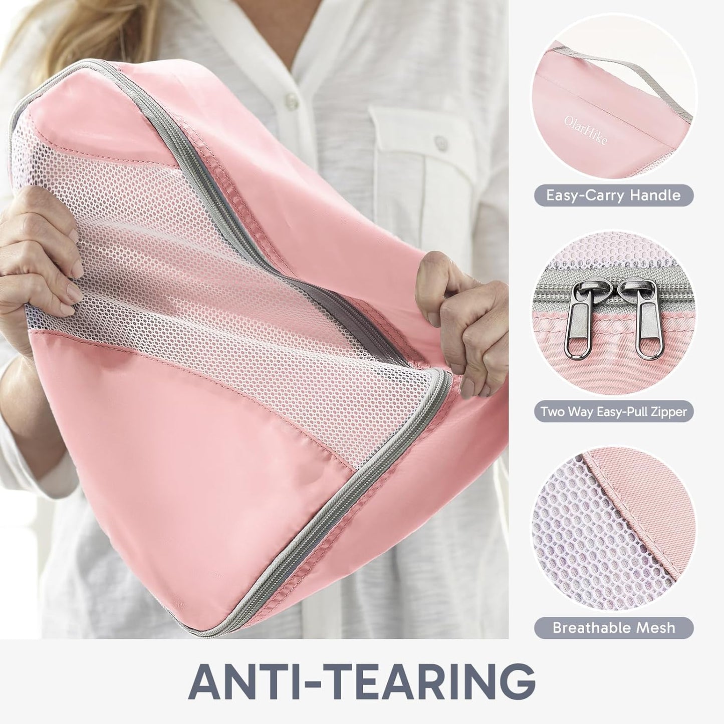 ALL INCLUDED 10 Set Durable Packing Cubes for Suitcases,OlarHike Essentials for Travel, UPGRADED Anti-Tear Stitching, NEW Improved Luggage Packing Organizers for Travel Accessories (Pink)