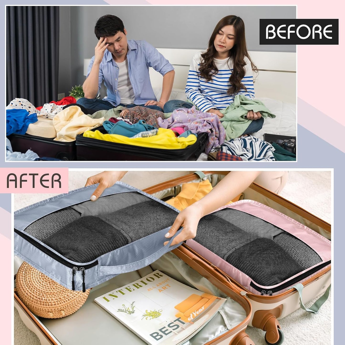 5 Pcs Packing Cubes for Suitcase Large Travel Cubes Carry on Luggage Organizer Bags for Clothes Accessories(L,Morandi)