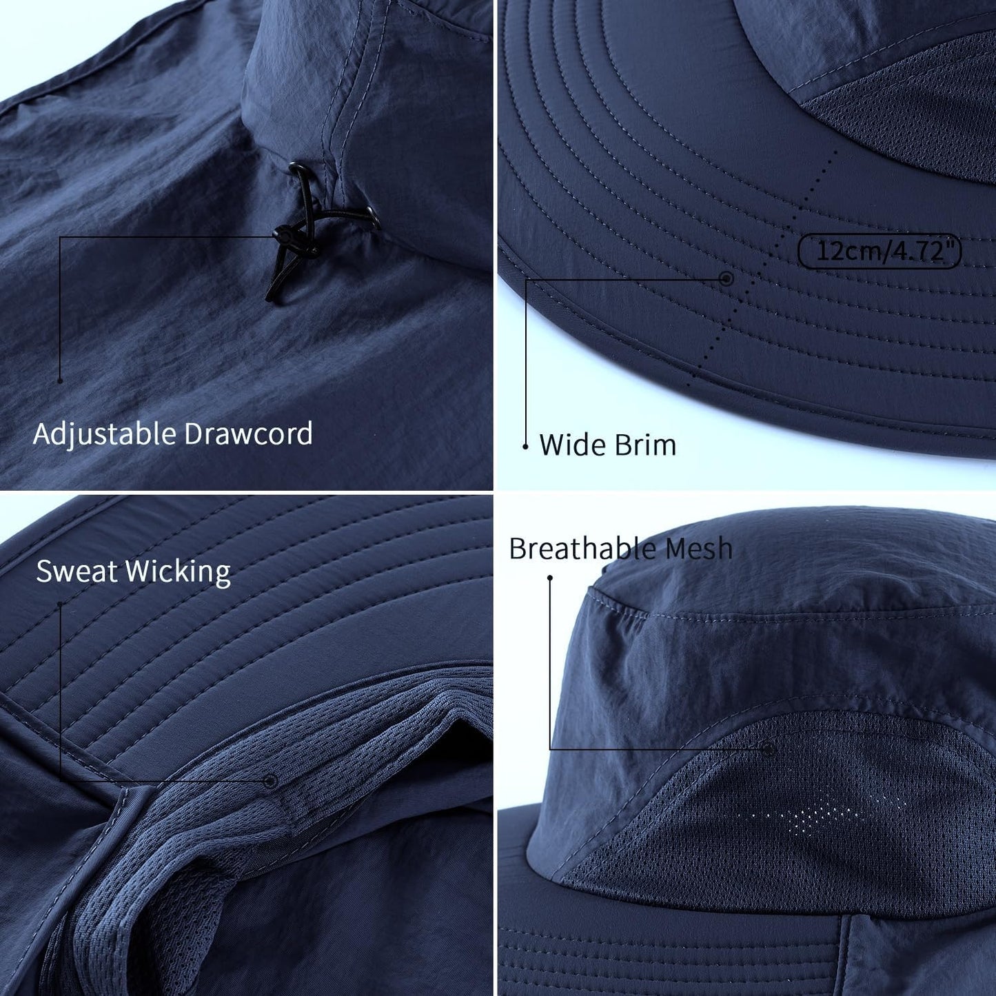 Home Prefer Outdoor UPF50+ Sun Hat Wide Brim Mesh Fishing Hat with Neck Flap