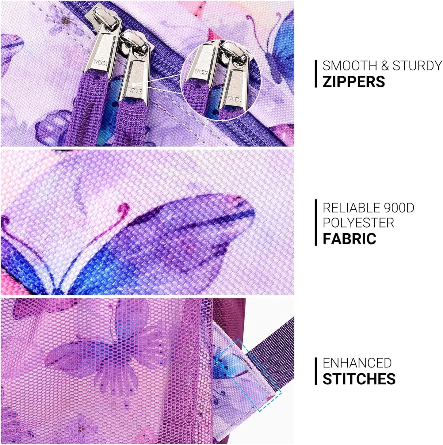 ZORFIN 26L Backpack for College, and Travel: Water Resistant Bookbag - Butterfly Purple