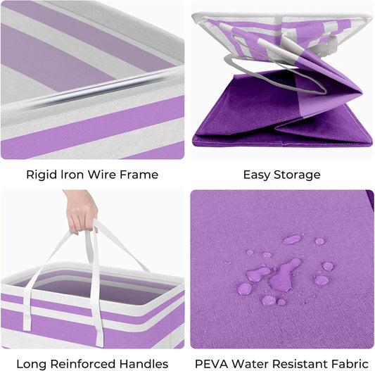 HomeHacks 2 Pack Large Laundry Baskets, Waterproof, Freestanding Laundry Hampers, Collapsible Clothes Hamper with Reinforced Handles in Laundry, College Dorm, Bathroom, Bedroom (Purple, 125Lx2)