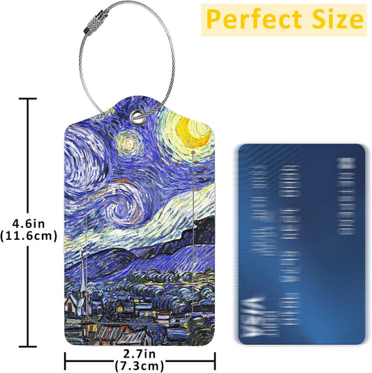 2 Pack The Starry Night Luggage Tags for Suitcases,Starry Night Van Gogh Leather Baggage Suitcases Tag Name ID Label Privacy Cover Travel Bag Tags for Women Men Boys Girls