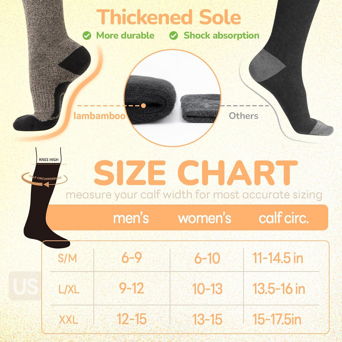 Merino Wool Compression Socks for Women Men, 15-20 mmHg Knee High Socks for Flying, Travel, Running