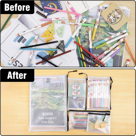 20pcs Multisize Mesh Zipper Pouch, Waterproof Bags for Office Supplies, 8 Sizes Waterproof Plastic Document Pouch, Bags for Travel Storage, Office Supply and Home Organize