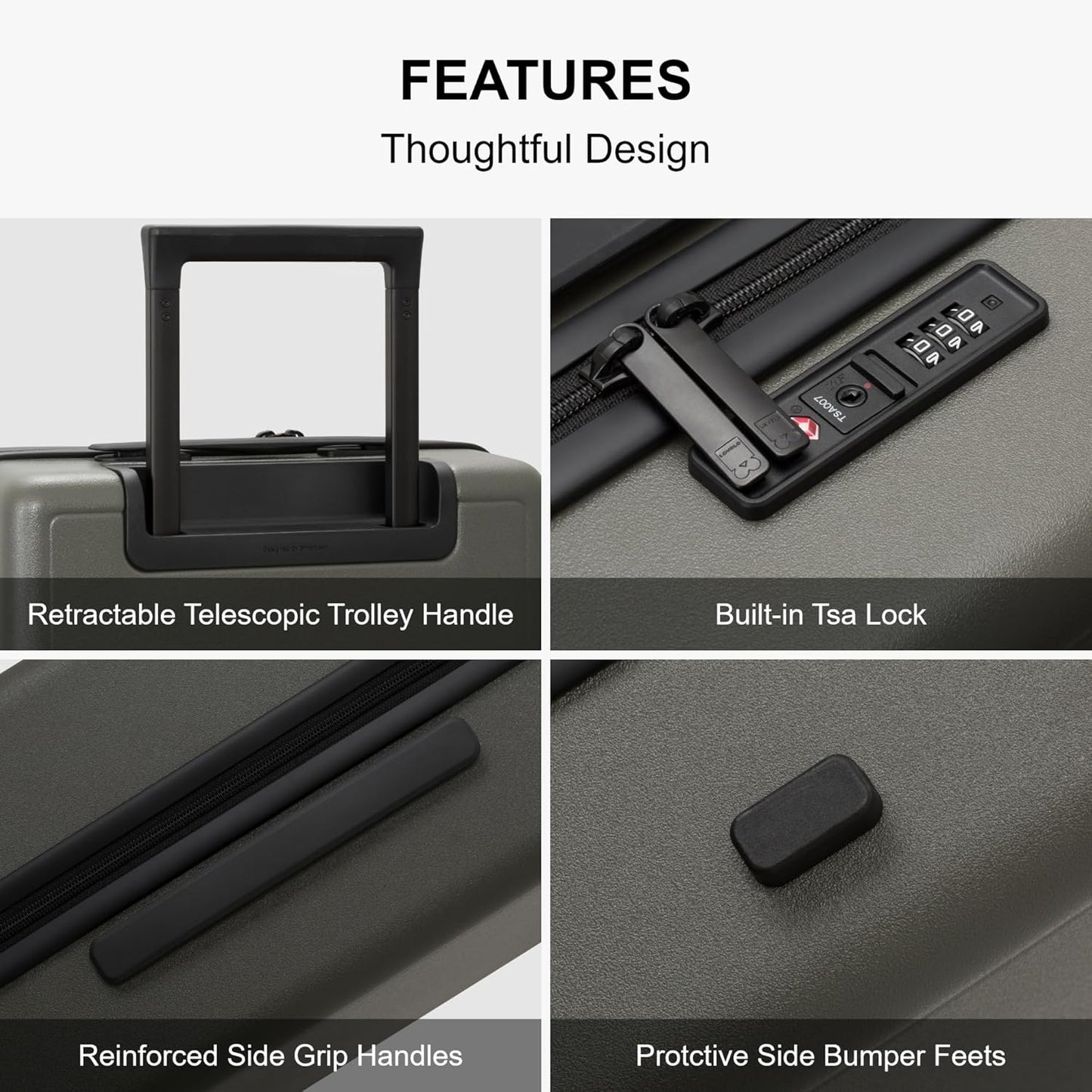 LEVEL8 Elegance Carry-on Suitcase, 20 Inch Carry on Luggage, Hardside Large Suitcases with Wheels, Tavel Bag with Tsa Lock, Olive Green