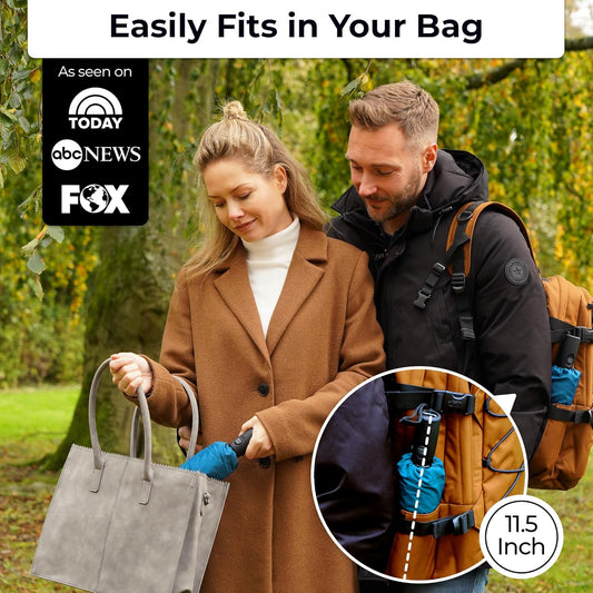 TUMELLA Strongest Windproof Travel Umbrella (Compact, Superior & Beautiful), Small Strong but Light Portable and Automatic Folding Rain Umbrella, Durable Premium Grip, Fits Car & Backpack