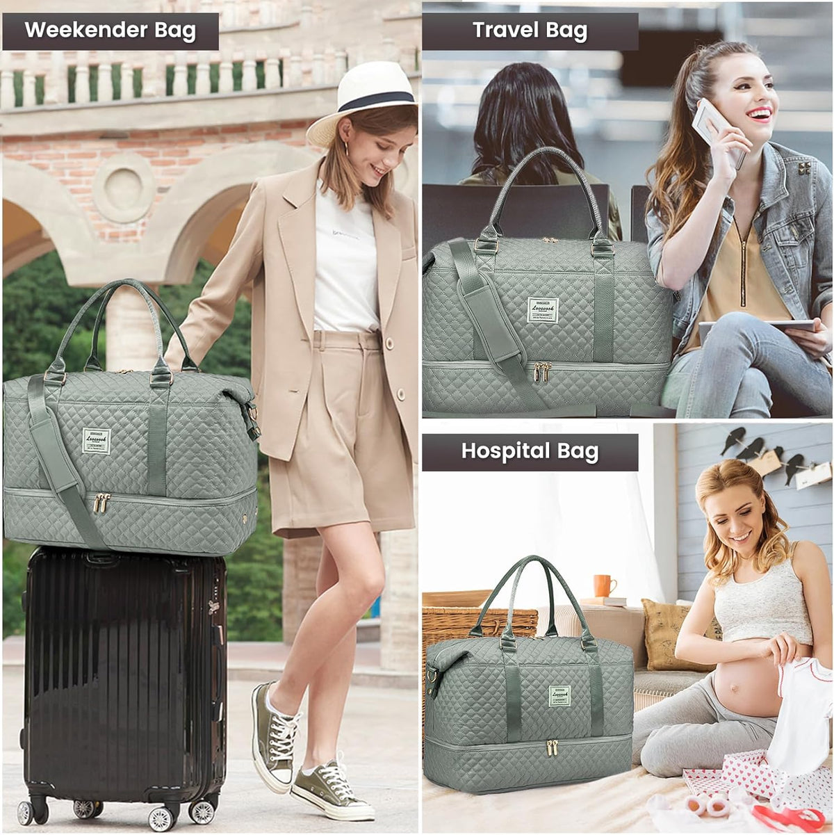 LOVEVOOK Travel Duffle Bag,Weekender Bags for Women with Shoe Compartment,Carry on Overnight Bag with Toiletry Bag,Gym Duffel Bag with Wet Pocket, Hospital Bags for Labor and Delivery