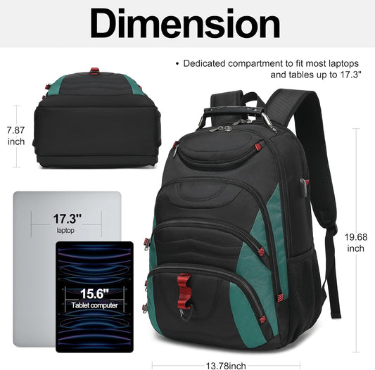Boavan Laptop Backpack for men, 17.3 inch Laptop Bag with USB Port, Waterproof Travel Work Backpack Purse, Anti-Theft Teacher Nurse Doctor Casual Bookbags Office Business backpack,Black&Deep Juniper