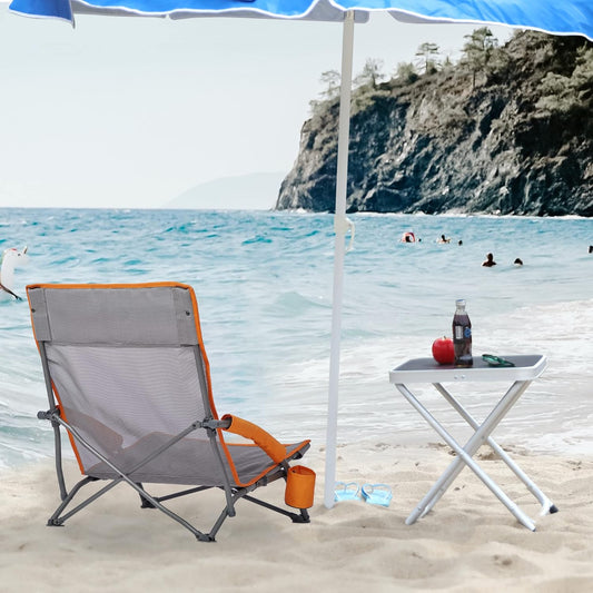PORTAL Beach Chairs for Adults Camping Low Lightweight Portable Chair with Cup Holder Mesh Back Carry Bag for Outdoor Sand Lawn Travel Picnic Festival Concert, 350LBS