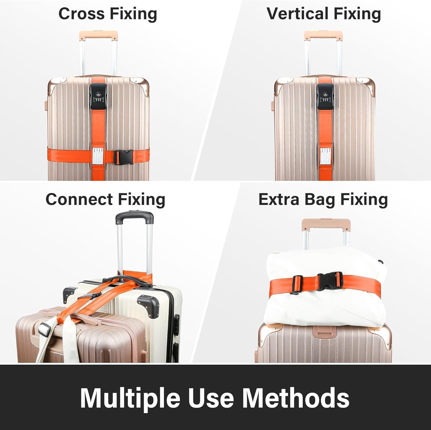 Luggage Straps, Orange TSA Approved Luggage Strap Belt with Combination Lock for Suitcases, 2 Pack Adjustable Heavy Duty Cross Suitcase Straps with Name Tags for Travel, Carry On Bags, Protect Luggage