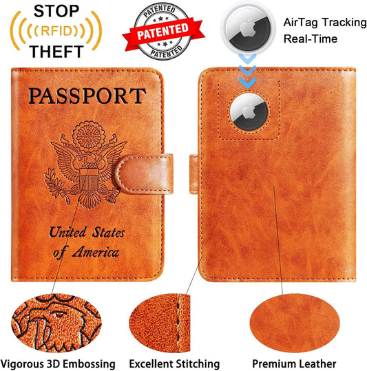 Airtag Passport Holder Cover Wallet RFID Blocking Leather Case Travel Essentials Luggage Accessories Travel Must Have(118#Claybank)