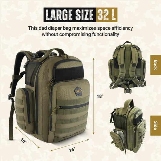 HighSpeedDaddy - Baby Diaper Backpack, Military-Grade, Waterproof, Compact Baby Travel Bag with Diaper Changing Mat