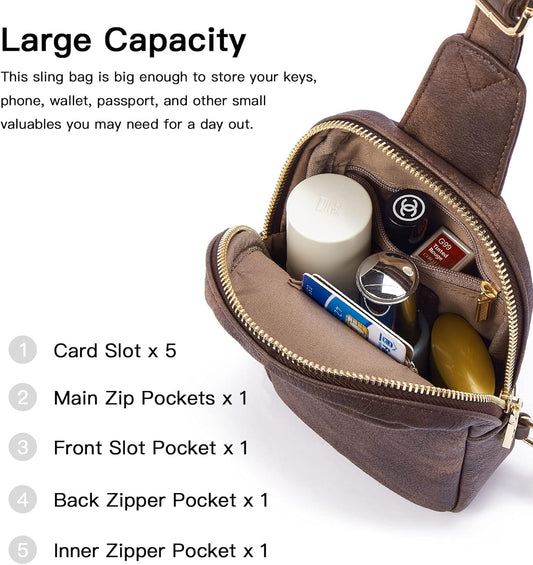 Telena Small Sling Bag for Women Leather Crossbody Fanny Packs Chest Bag for Women