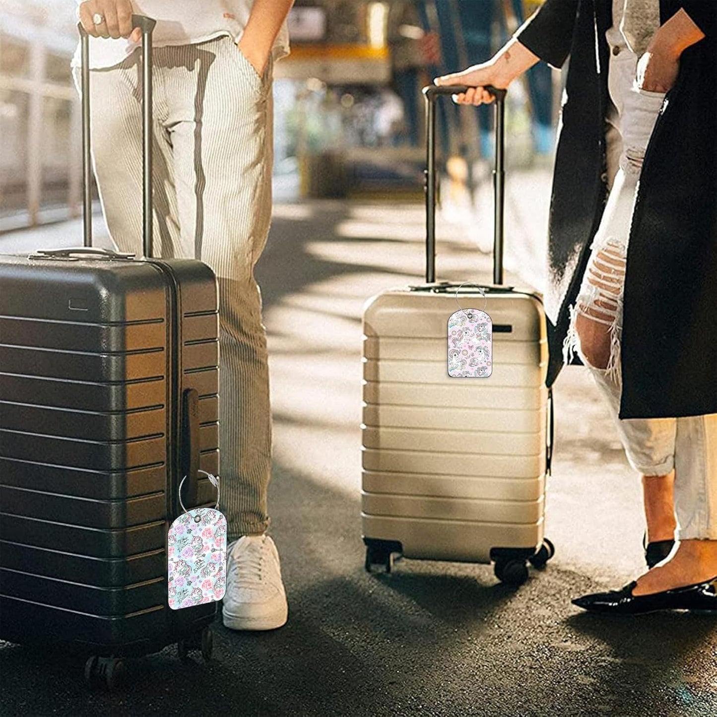 2 Pack PU Luggage Tags for Suitcase, Cute Unicorns Suitcase Tag Leather ID Label Bag Tags with Privacy Cover and Metal Loop for Men Women Travel Bag