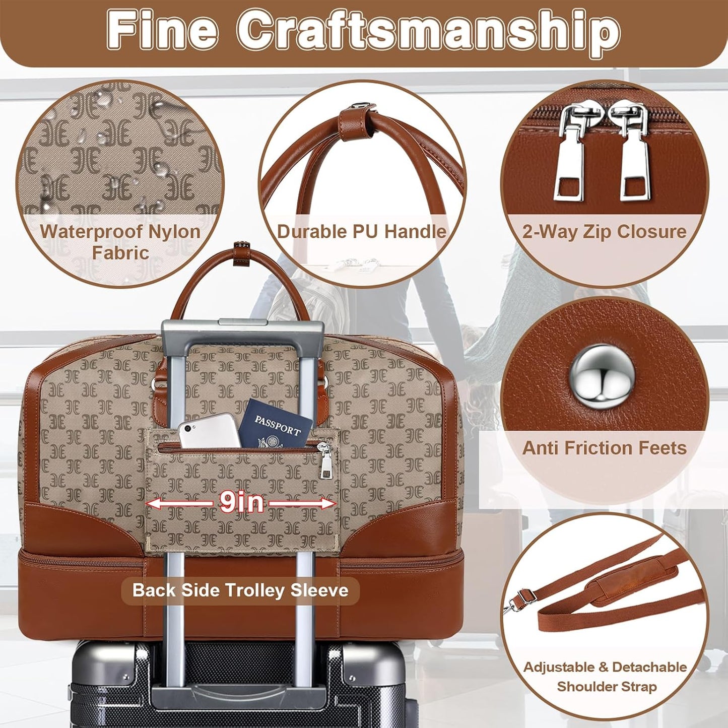 Weekender Bag for Women, Travel Duffel Bag Carry On Overnight Bag with Shoe Compartment Large Nylon Travel Weekend Tote Bag