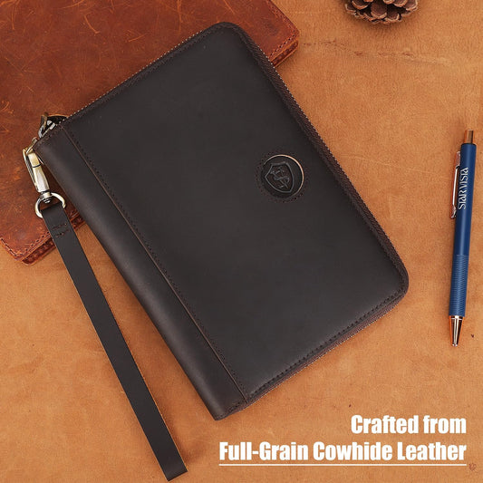 STAR VISTA Lorenzo Full Grain Leather Family Passport Wallet for 4, Large Travel Document Organizer for Exquisite Voyagers, Multi-Currency Compartments, RFID Blocking, AirTag Track, Dark Brown