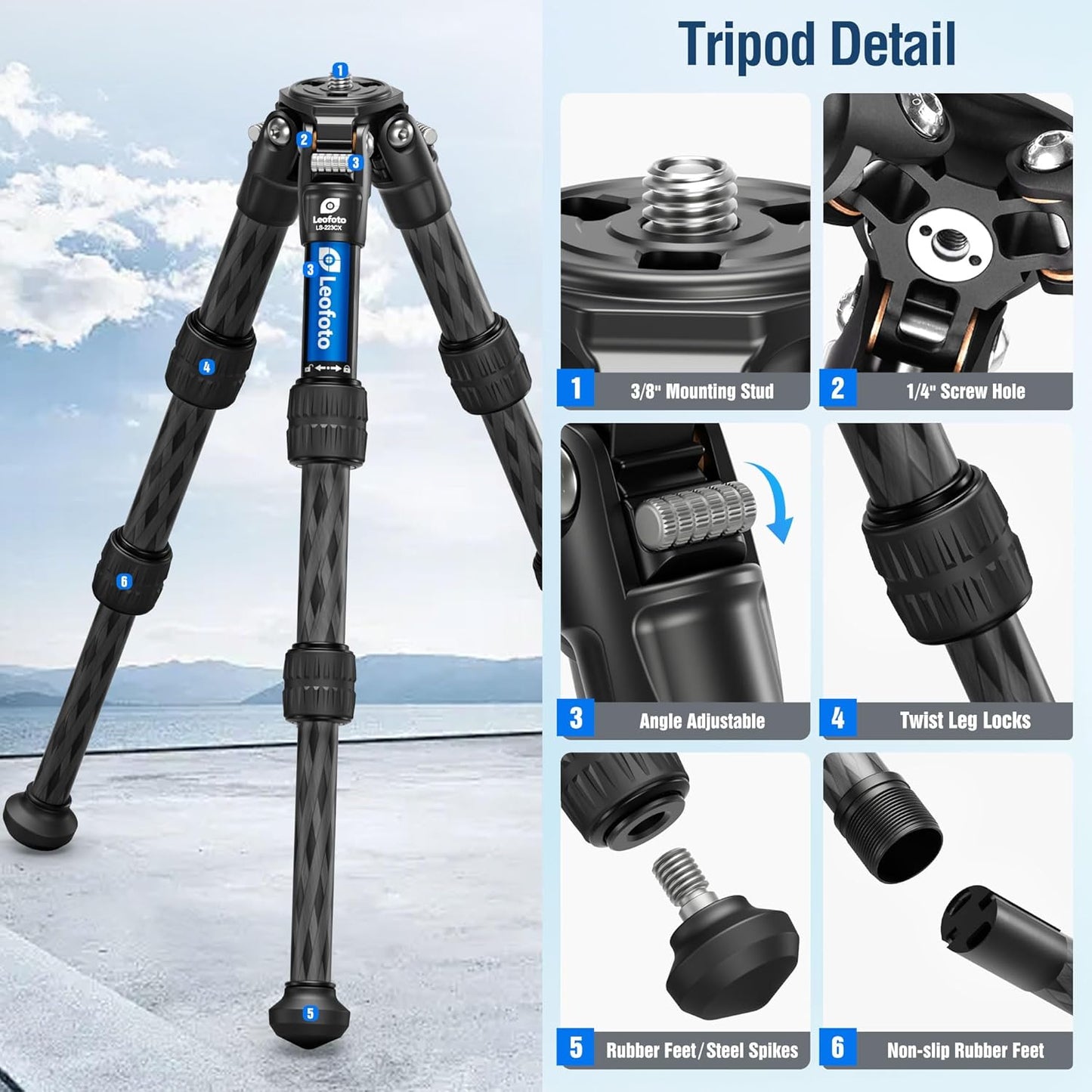 Travel Camera Carbon Fiber Mini Table Tripod, 14.5" Lightweight Desktop Tripod for DSLR Camera Video Camcorder Webcam, Max Load 22lb(LS-223CX)