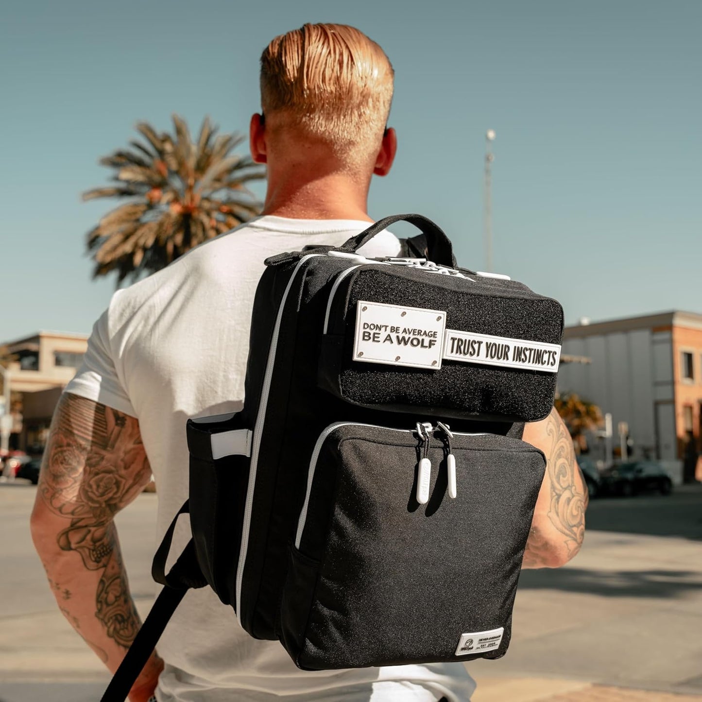 WOLFpak 15L Backpack - Alpha Black White Accents - Slim Everyday Carry Backpack for Men & Women, Water-Resistant Minimalist Daypack for Laptop & Travel