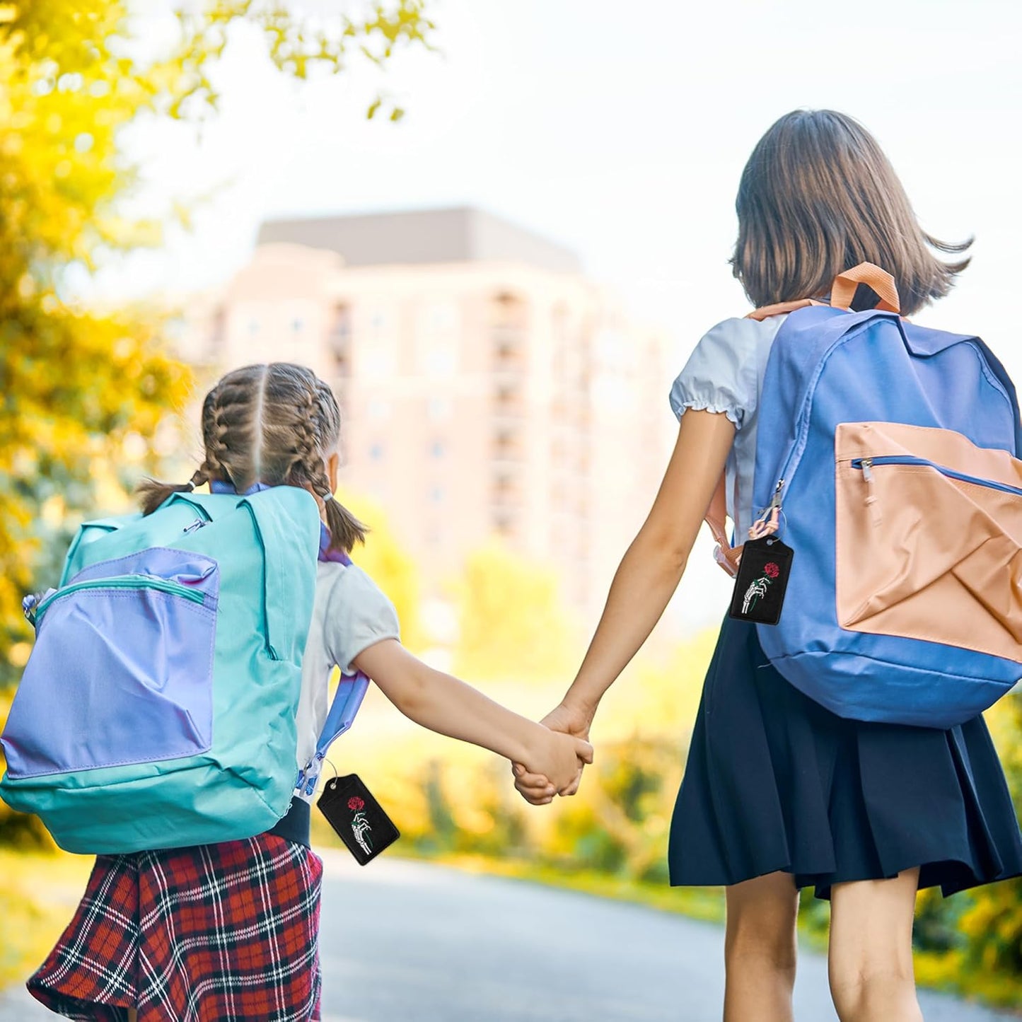 2 Pack Luggage Tag for Suitcase,Skeleton Hand Holding Rose Leather Bag Tags Identifiers Privacy Cover ID Label with Durable Steel Loop for Women Men Kids Girls Travel