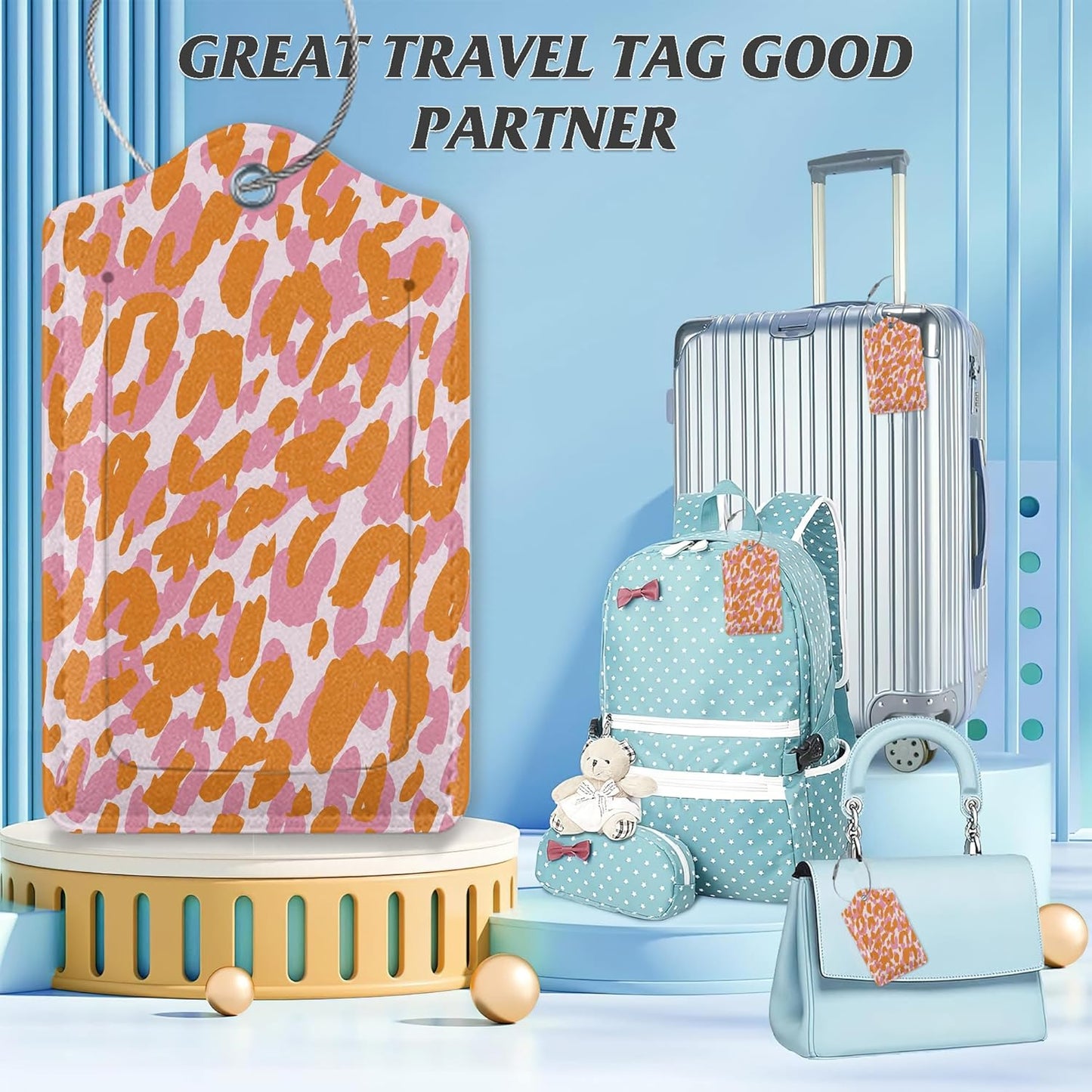 3 Pack Luggage Tag for Suitcase,Abstract Modern Leopard Leather Luggage Tags with Privacy Cover Name ID Label Identifiers Travel Bag Tags for Women Men Boys Girls