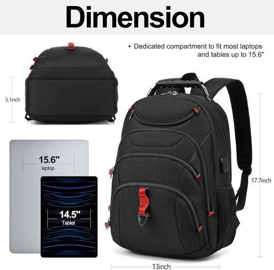 Boavan Laptop Backpack for men, 15.6 inch Laptop Bag with USB Port, Waterproof Travel Work Backpack Purse, Anti-Theft Teacher Nurse Doctor Casual Bookbags Office Business backpack,Black